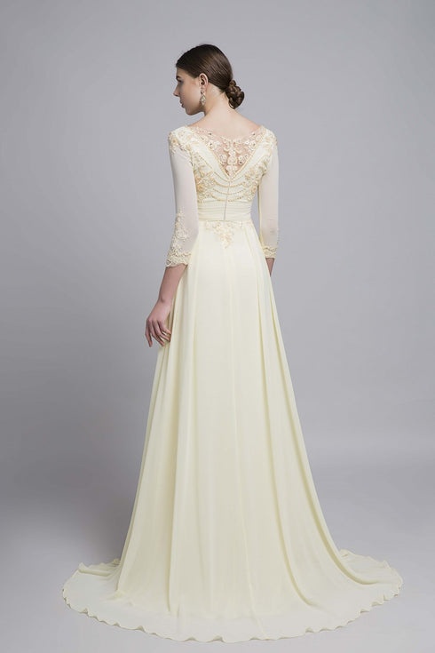 A line V neck beaded gown