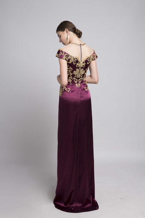 Cap sleeves embroidery lace embellished dress