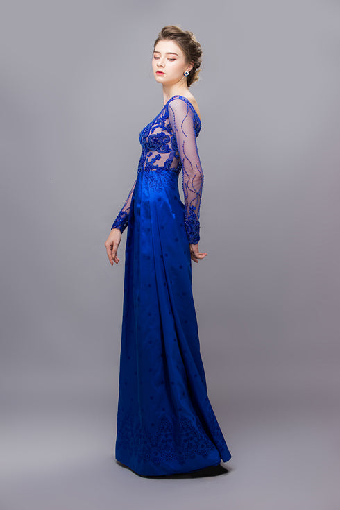 Blue long sleeves beaded dress
