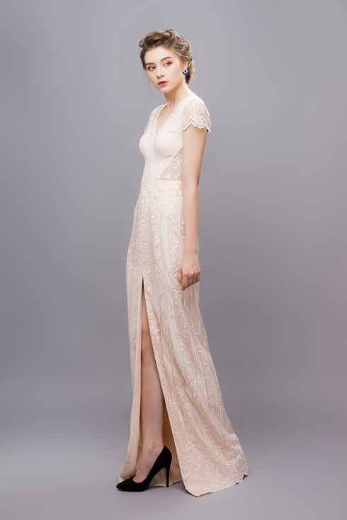 V neck illusion cut out dress