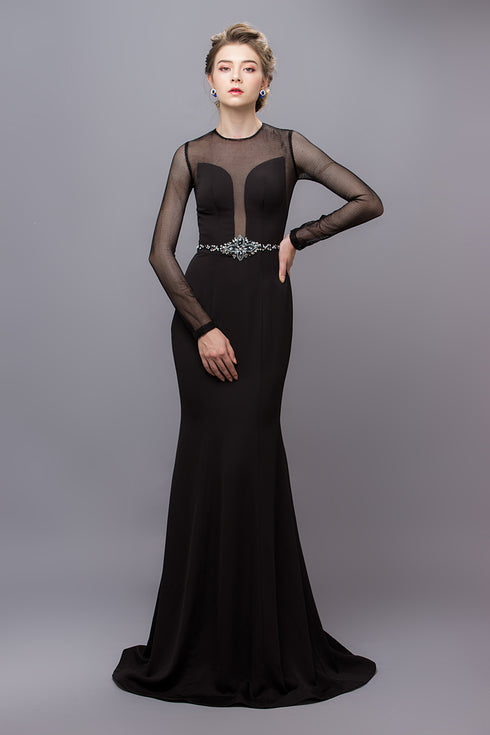 Elegant black long sleeves mermaid gown
