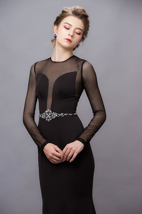 Elegant black long sleeves mermaid gown