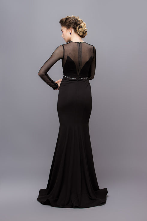 Elegant black long sleeves mermaid gown
