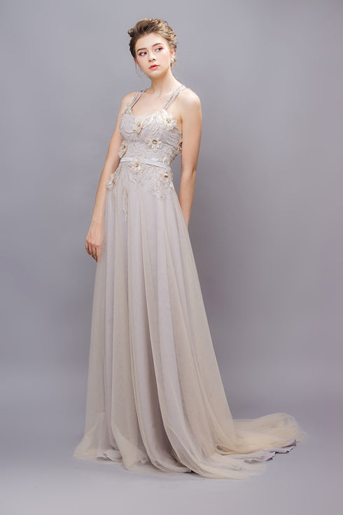 Spaghetti strap dress with 3D floral