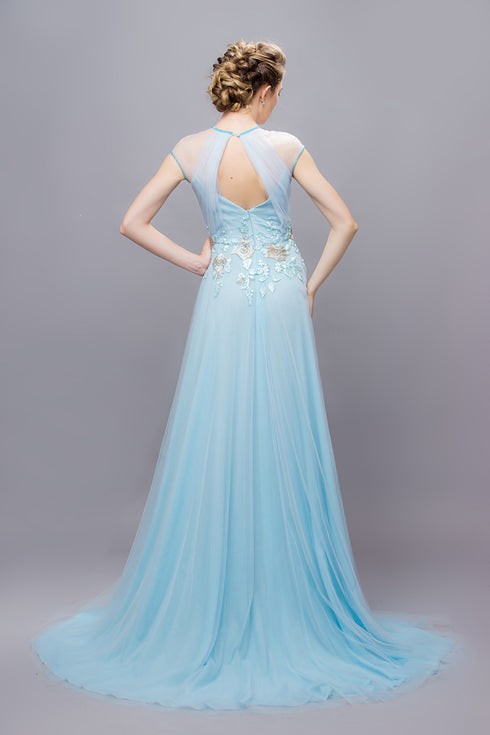 Sweet pastel cap sleeves with floral lace