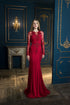 Red elegant long sleeves beaded gown