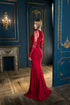 Red elegant long sleeves beaded gown