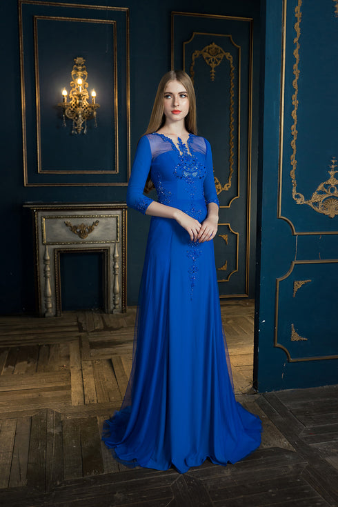 Blue cobalt half sleeves with beading dress