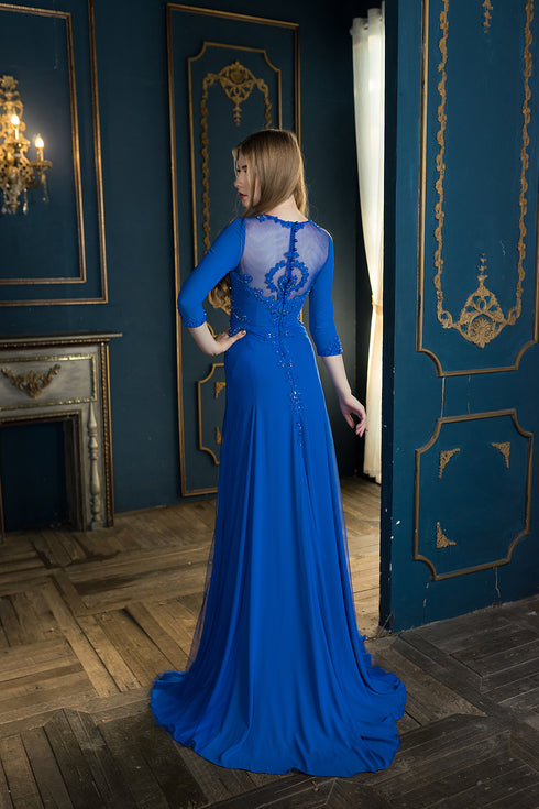 Blue cobalt half sleeves with beading dress