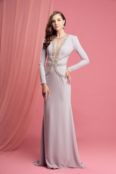 Exquisite long sleeves beaded mermaid dress