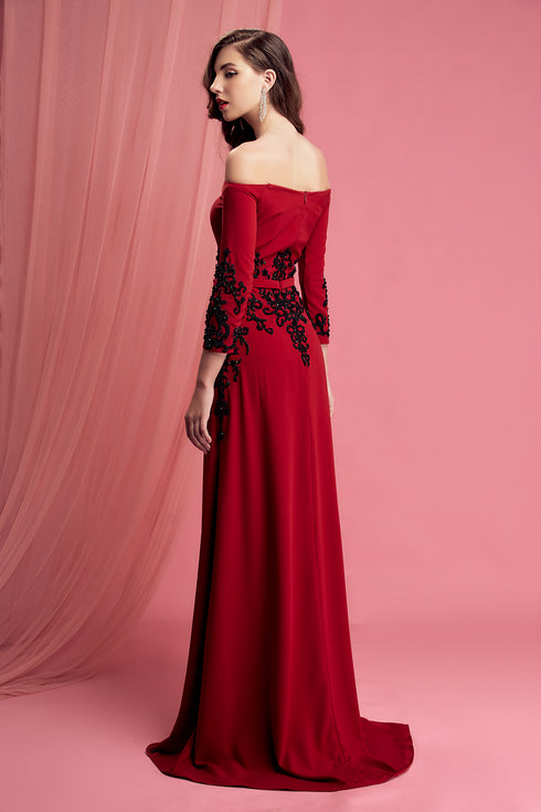 Off shoulder half sleeves beaded dress