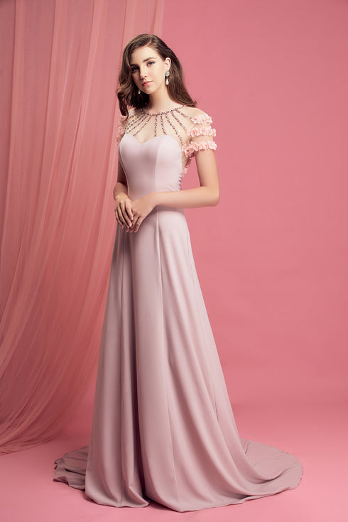 Elegant short sleeves with 3D flowers