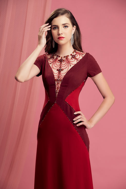 A-line illusion dress with delicate beaded