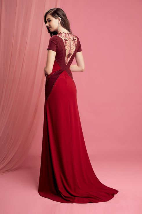 A-line illusion dress with delicate beaded