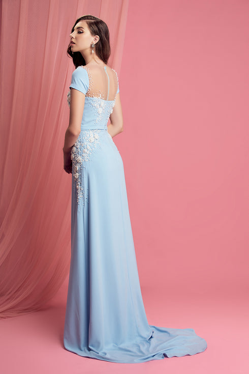 Elegant a-line with 3D flowers dress