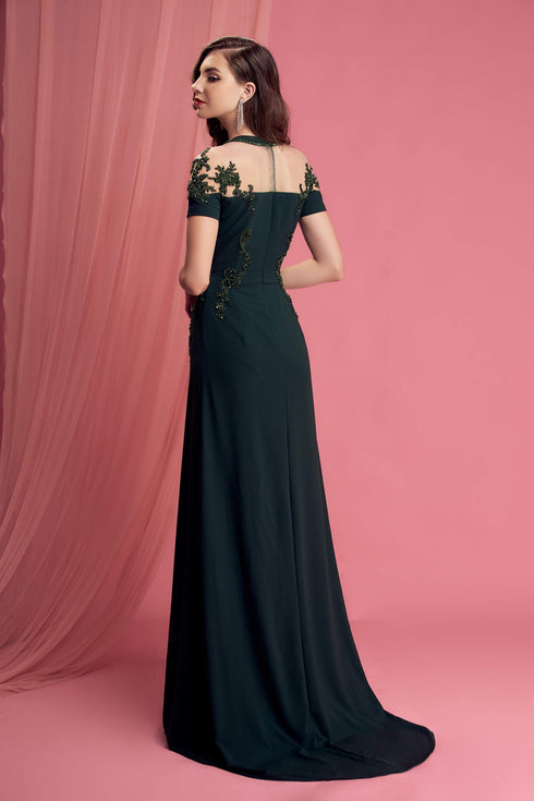 A-line round neck embroidery lace dress