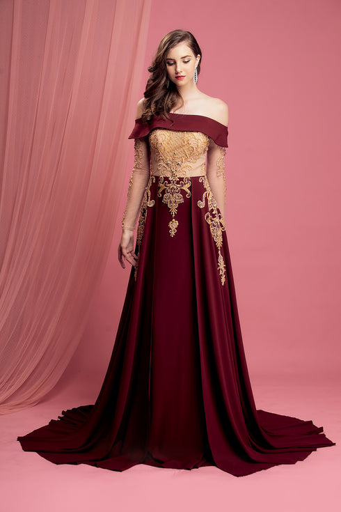 Luxury off shoulder with gold beaded