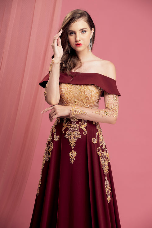 Luxury off shoulder with gold beaded