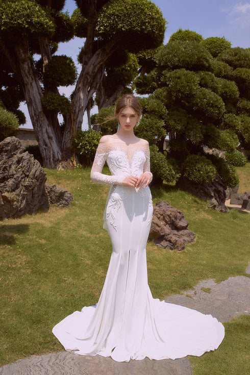 Front slit mermaid weeding gown S