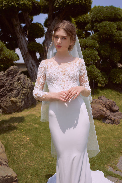 Long sleeves mermaid bridal gown