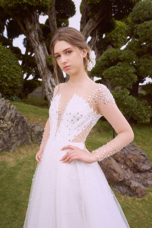 Pleated cut out wedding dress - S