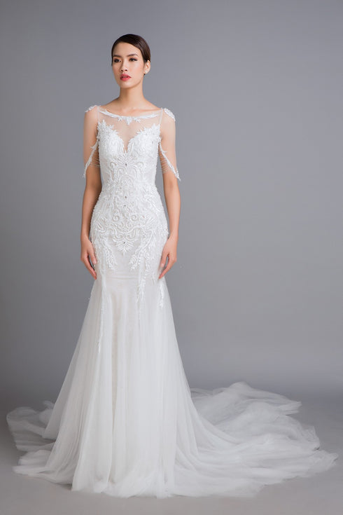 Scoop neck embroidery lace dress