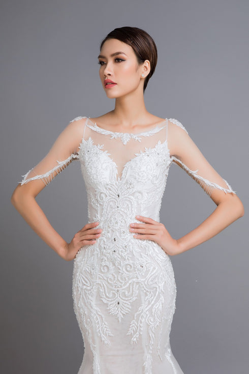 Scoop neck embroidery lace dress