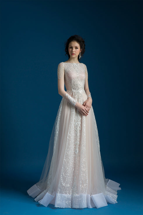 Scoop neck ball gown wedding dress