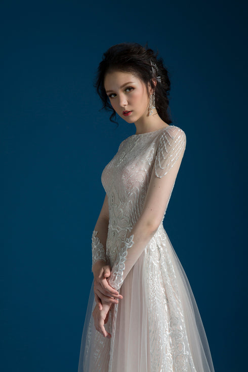 Scoop neck ball gown wedding dress