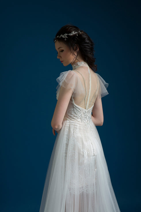 Ball gown tulle sleeves wedding dress