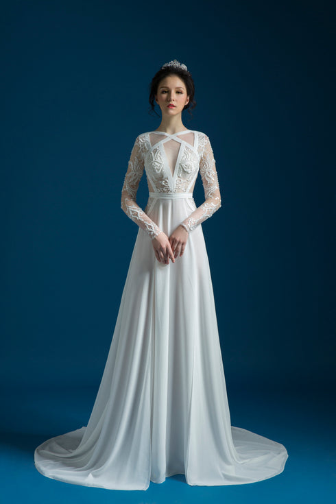 A-line wedding gown with slit