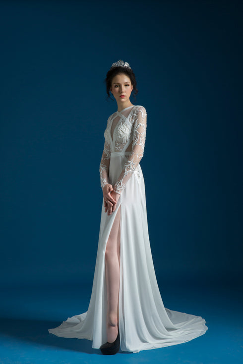A-line wedding gown with slit