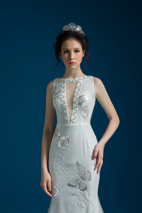 Scoop neck cut out mermaid gown