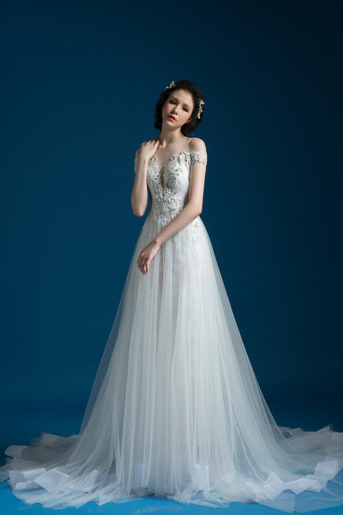 Off shoulder ball gown dress