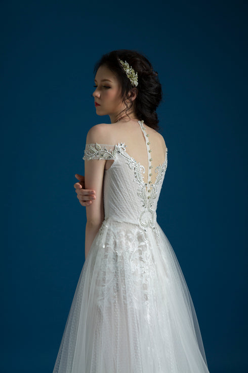 Off shoulder ball gown dress