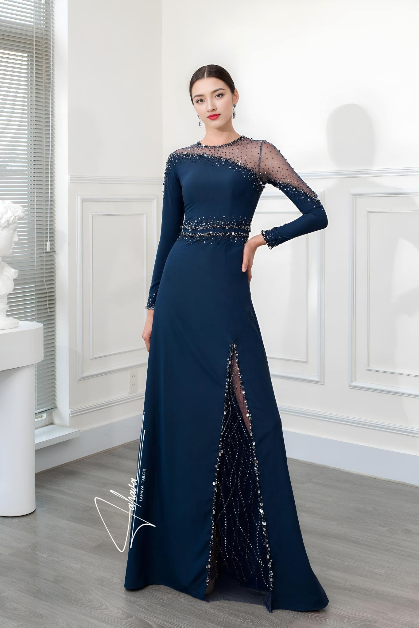 evening dresses designs latest with sleeves La Femme Evening Dress 29903