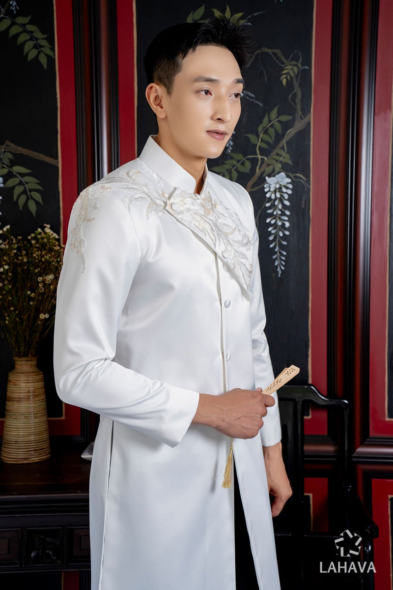 Modern men's ao dai with embroidery lace – LAHAVA