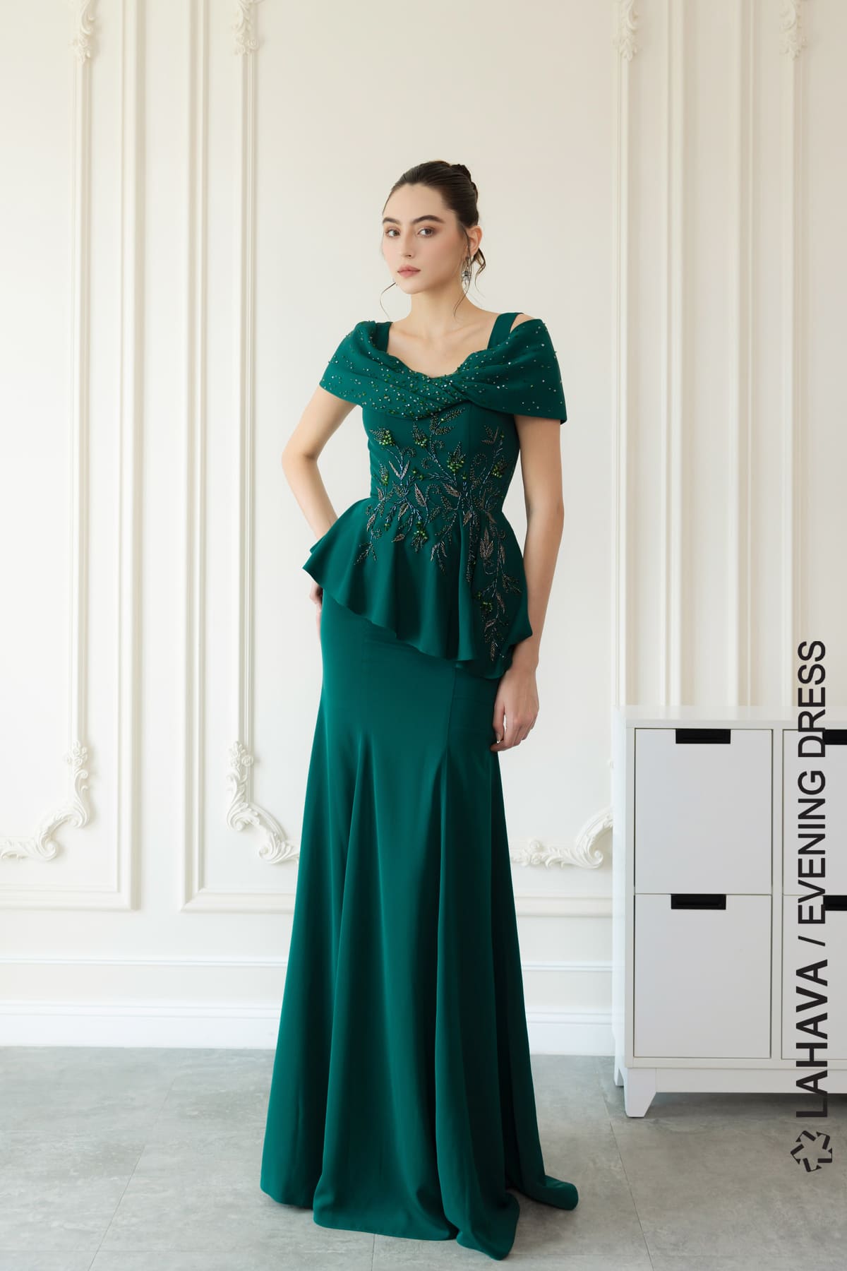 Blue Mermaid Peplum Evening Gown Green