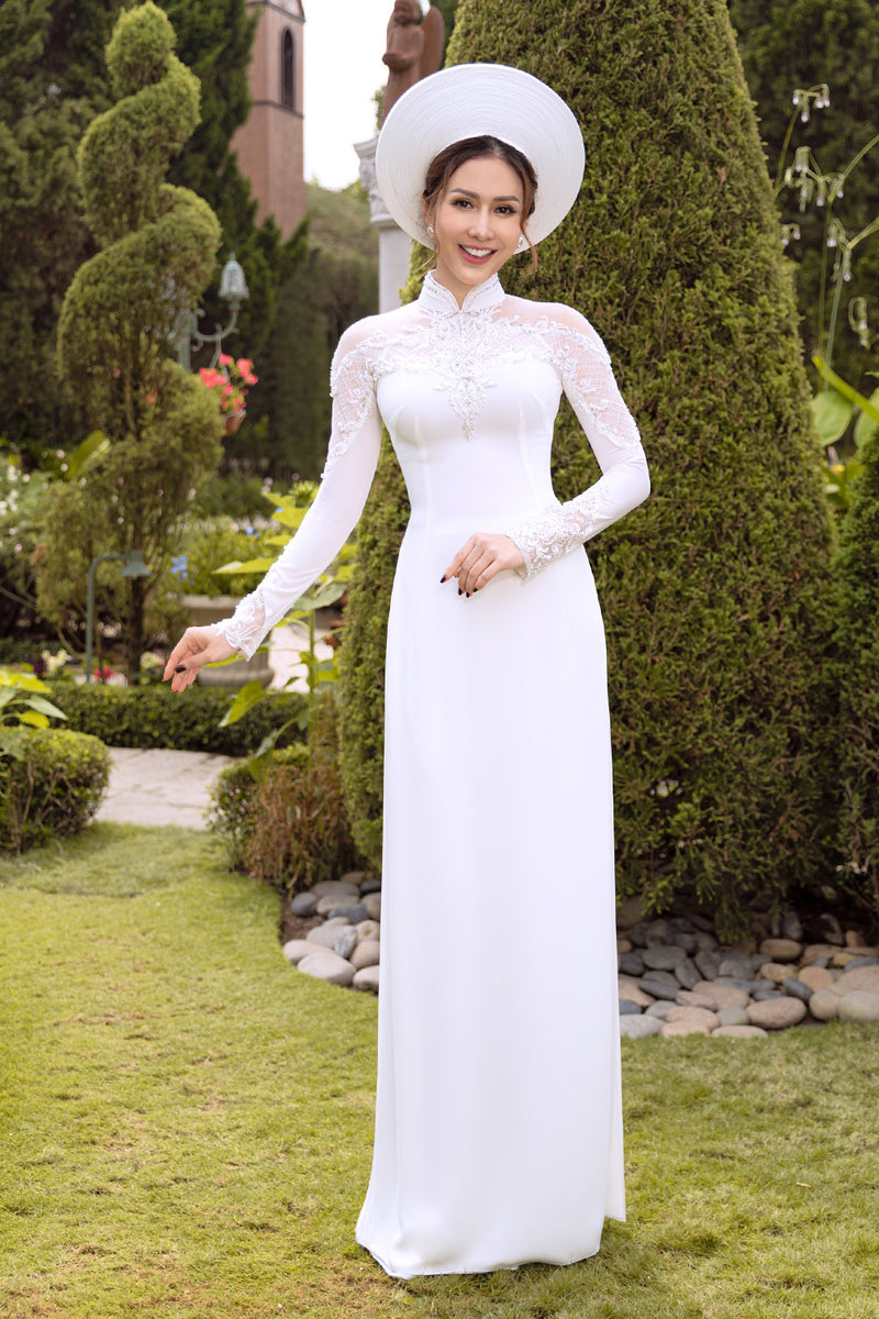 Modern cut out sleeves with lace ao dai – LAHAVA