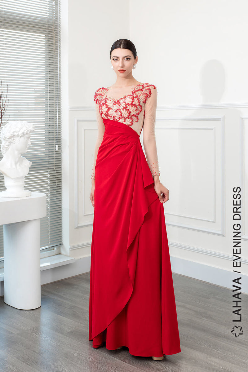 Scoop Neck Ruched A-Line Tea-Length Dress Champagne main image 1