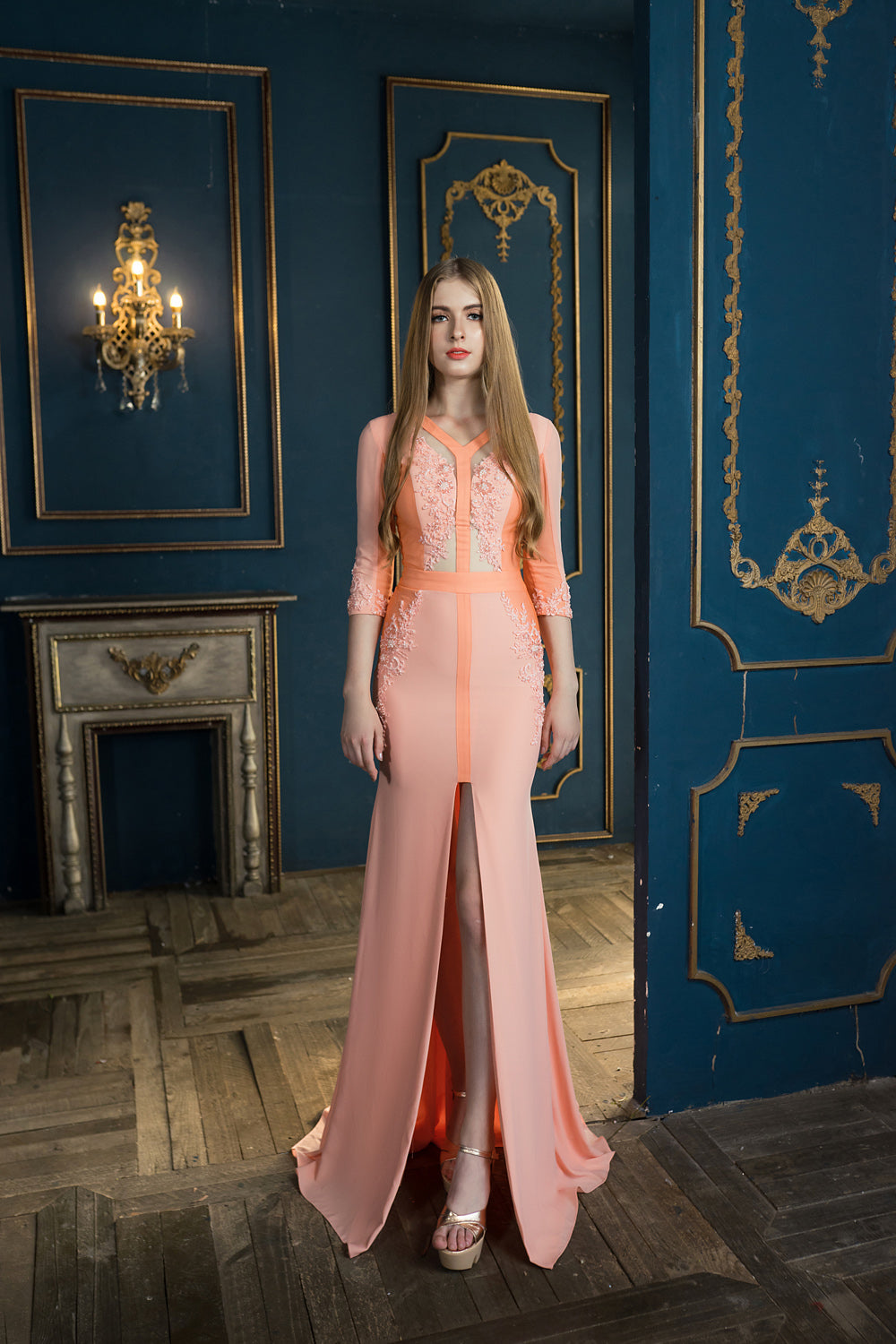 Charming half sleeves with middle slit dress Charming half sleeves with middle slit dress
